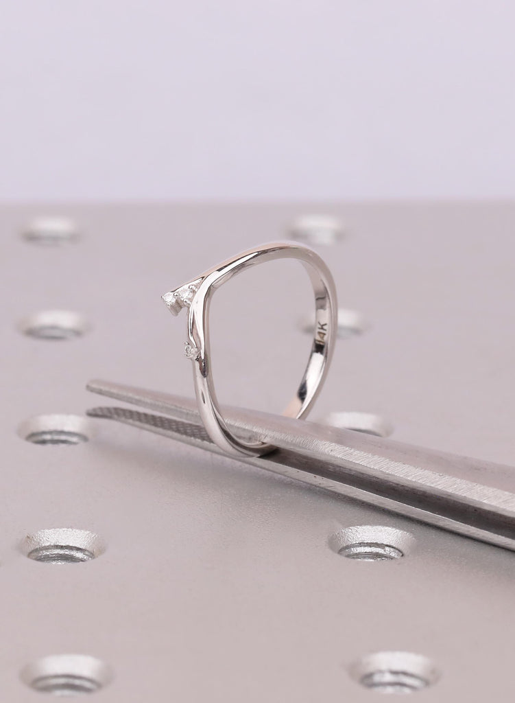14K Gold Curved Wedding Band, Diamond Contour Stacking Ring, Nature Inspired Moissanite Matching Band, Delicate Promise Jewelry image #11