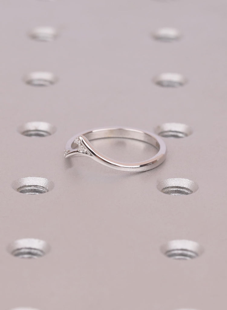 14K Gold Curved Wedding Band, Diamond Contour Stacking Ring, Nature Inspired Moissanite Matching Band, Delicate Promise Jewelry image #8