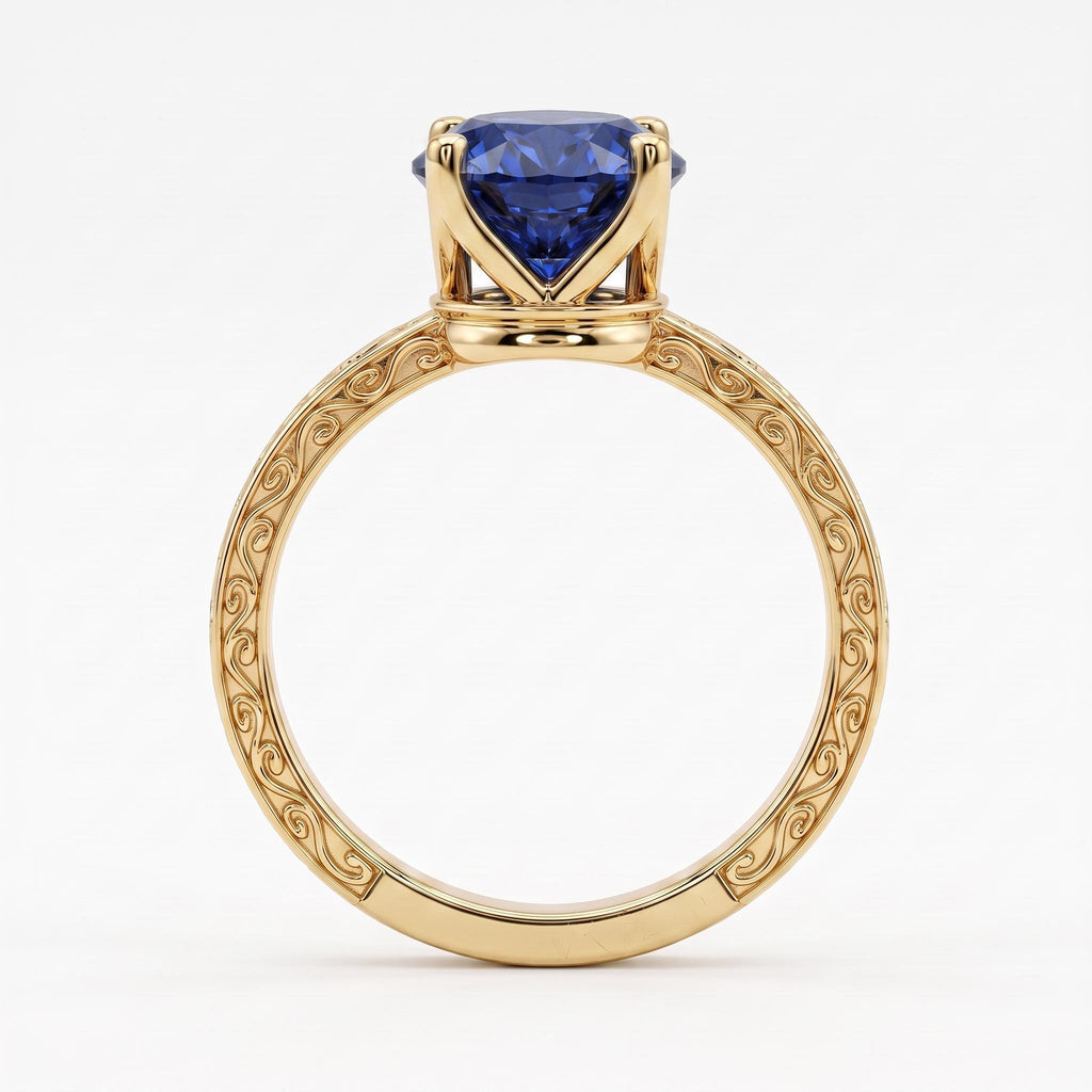 Blue Sapphire Engagement Rings for Women | Oval Solitaire Ring | 14k/18k Gold Vintage Bridal Jewelry Anniversary Gift image #4