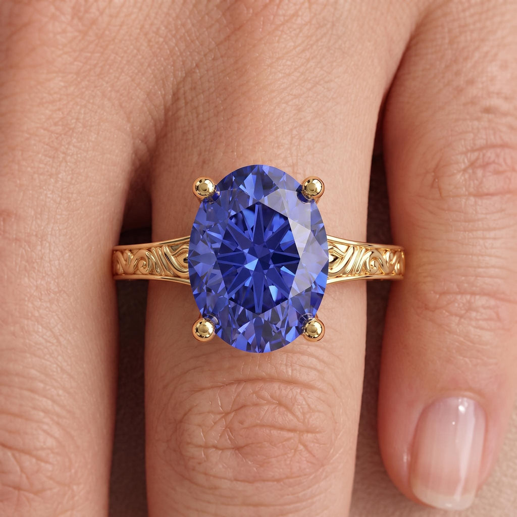 September Birthstone Oval Sapphire Filigree Wedding Band | 14k Yellow Gold Rings for Women | Antique Proposal Ring image #2