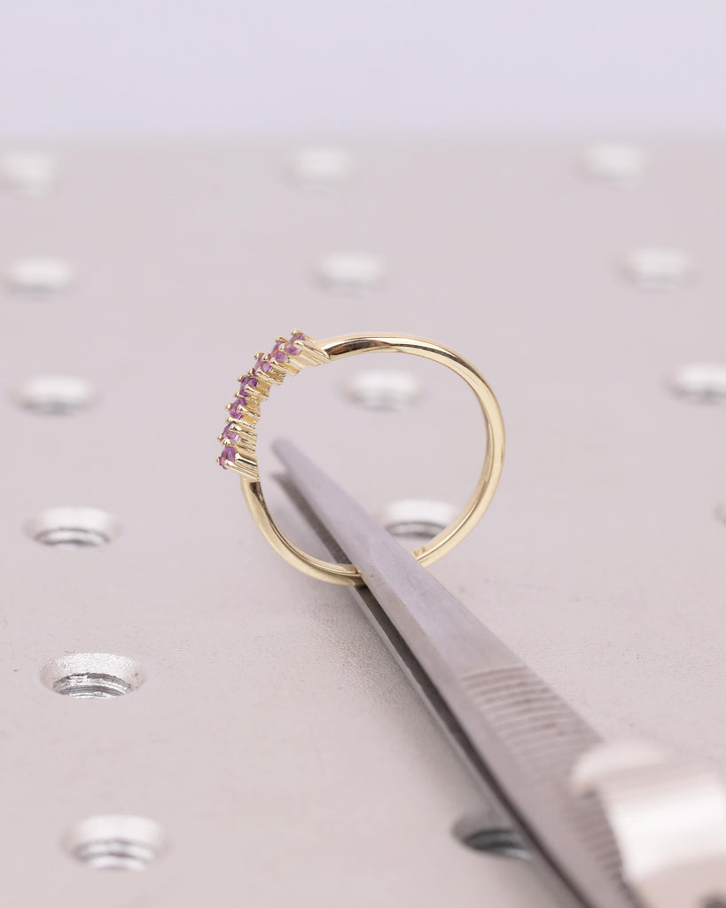 Amethyst Wedding Band, 14k Gold Stackable Rings for Women, Purple Gemstone Jewelry image #12