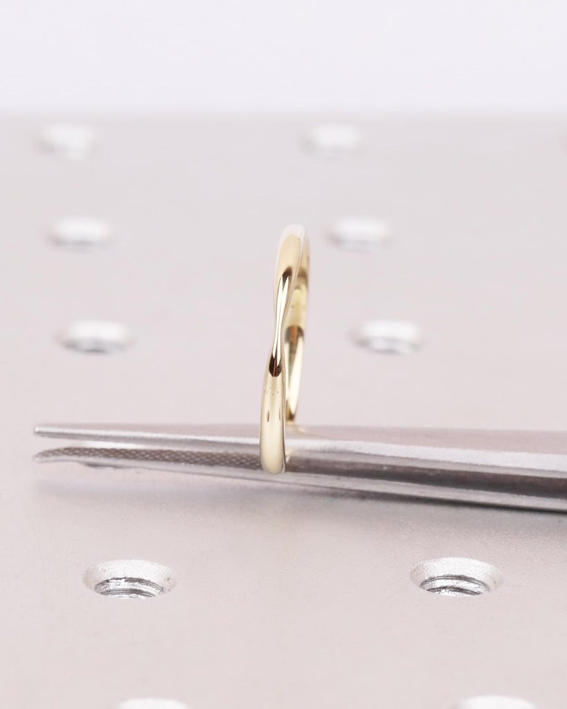 Bow Tie Shaped Gold Wedding Band | 14k White/Yellow/Rose Gold Plain Ring | Pinched Gold Band 2mm | Tapered Wedding Ring | Simple Gold Ring image #7