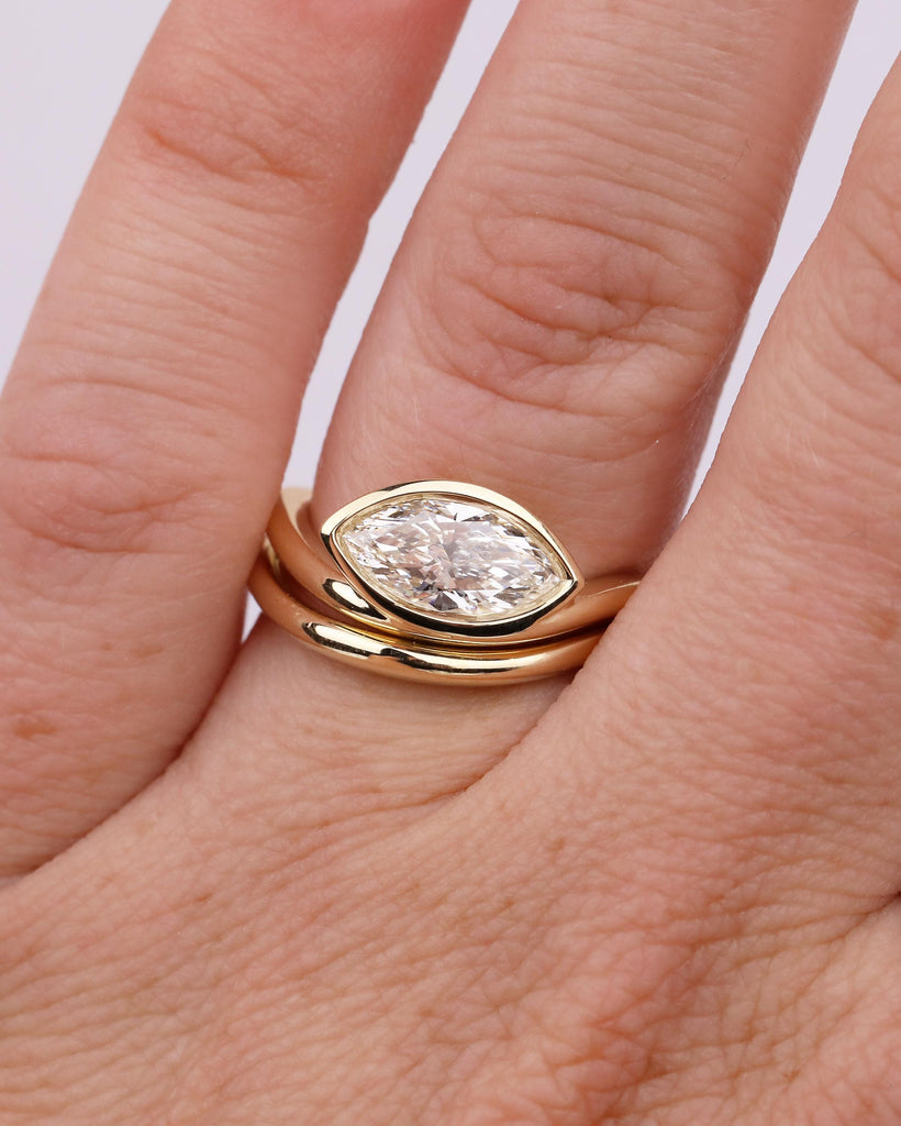 IGI Certified Lab Grown Diamond Marquise Ring, 14k Gold East West Bezel Engagement Ring, Bridal Set Solitaire Rings, Anniversary Jewelry image #13