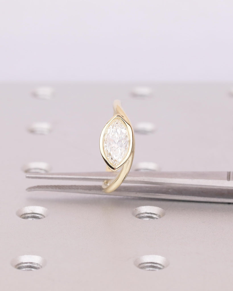 East West Bezel Set Marquise Cut Lab Grown Diamond Engagement Ring in 14k Gold image #12