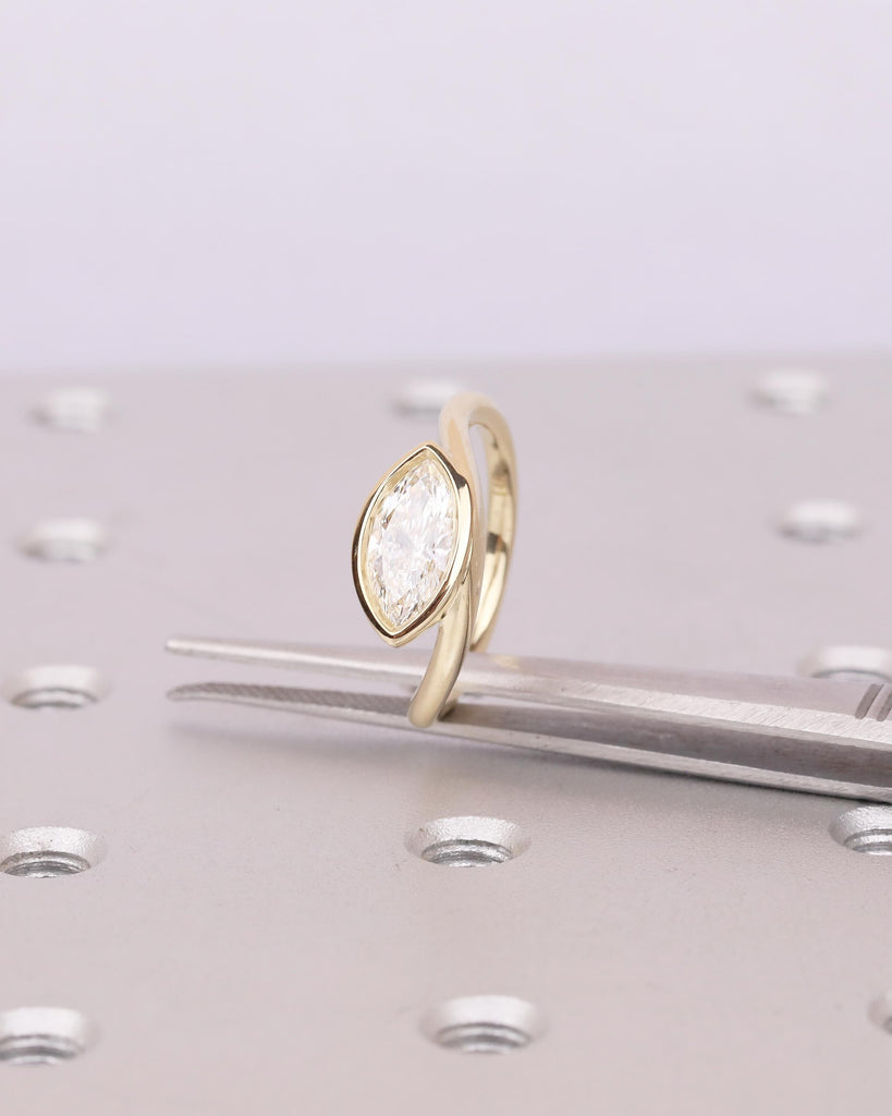 East West Bezel Set Marquise Cut Lab Grown Diamond Engagement Ring in 14k Gold image #16