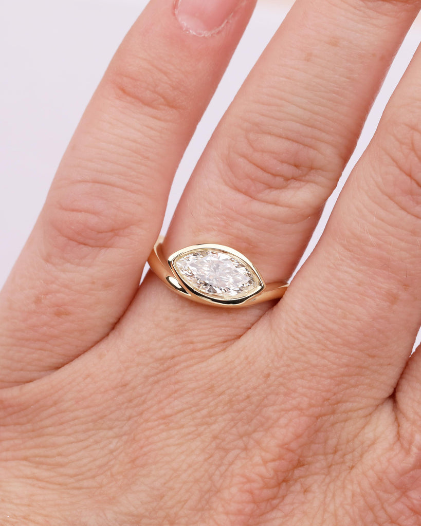East West Bezel Set Marquise Cut Lab Grown Diamond Engagement Ring in 14k Gold image #14