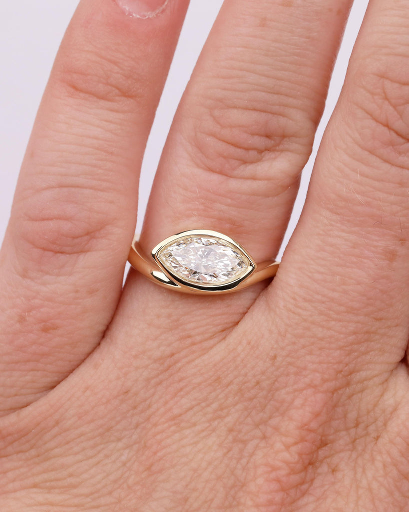 East West Bezel Set Marquise Cut Lab Grown Diamond Engagement Ring in 14k Gold image #3