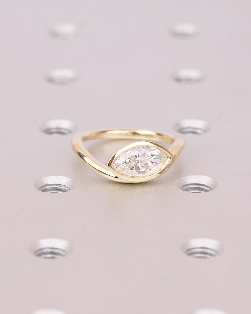 Bezel Set Marquise Moissanite Engagement Ring, East West 14k Solid Gold Wedding Ring image #9
