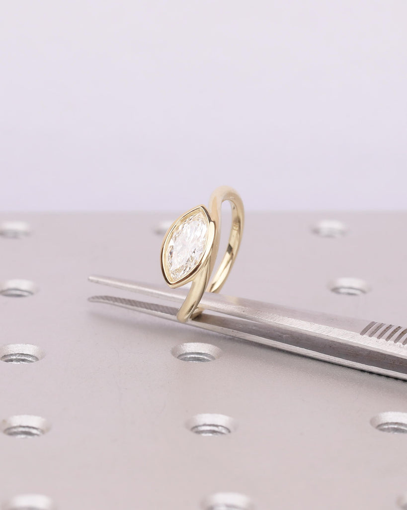 Unique 14k Yellow Gold Moissanite Rings for Women, Bezel Engagement Ring, Personalized Handmade Jewelry, Minimalist Wedding Anniversary Ring image #8