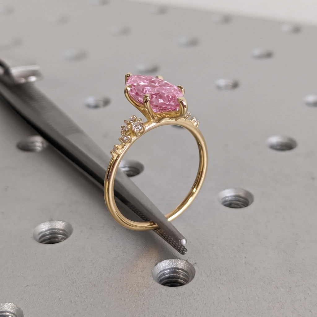 Marquise cut Pink Diamond Engagement Ring | 18k Yellow Gold Promise Rings for Women | Bridal Jewelry Anniversary Gift image #3