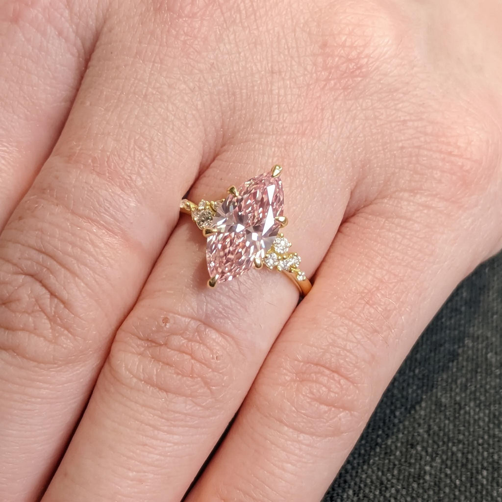 Lab Grown Diamond Cluster Unique Proposal Ring | Pink Gemstone Ring | Solid Gold or Sterling Silver Wedding Ring for Her image #6