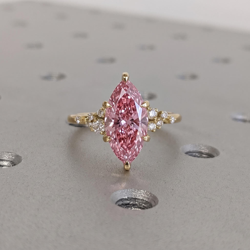 Marquise cut Pink Diamond Engagement Ring | 18k Yellow Gold Promise Rings for Women | Bridal Jewelry Anniversary Gift image #1
