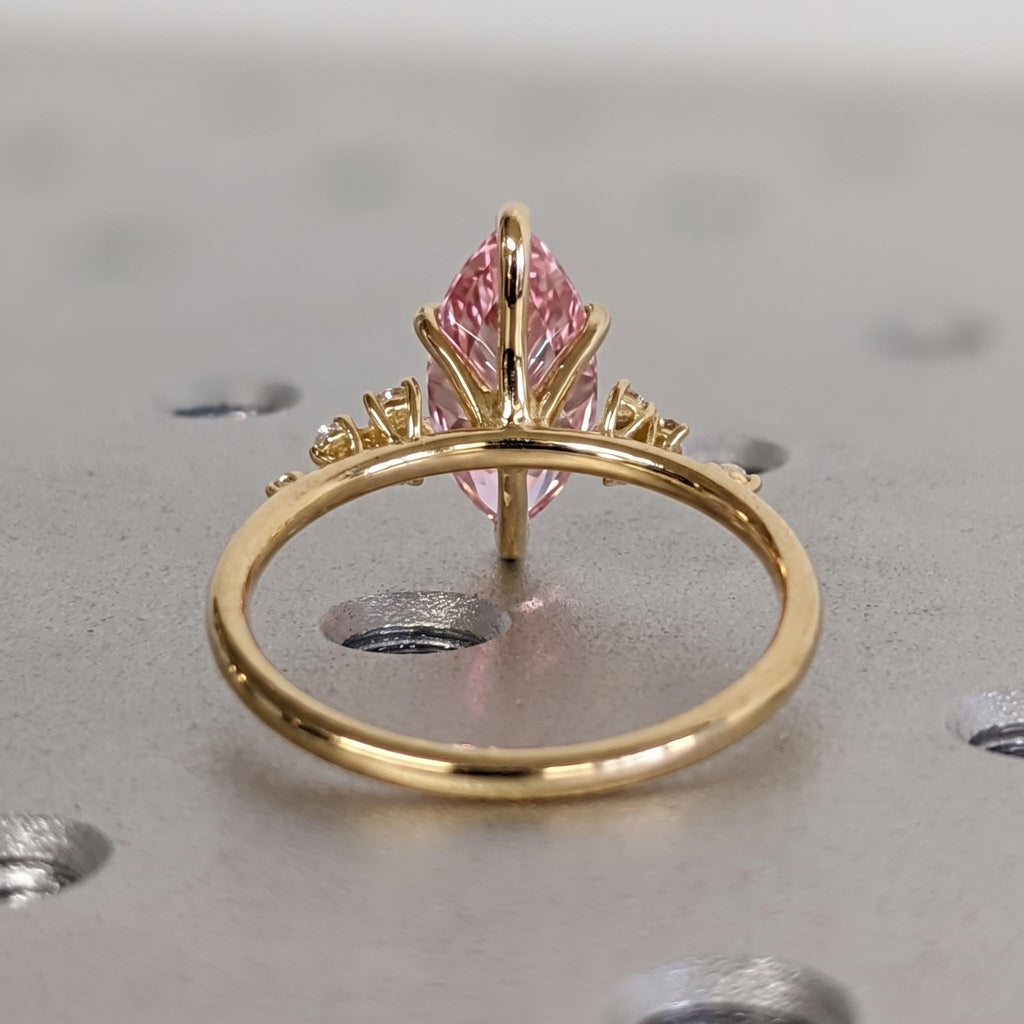 Marquise cut Diamond 18k Yellow Gold Promise Ring | Pink Gemstone Engagement Ring | High End Women Bridal Jewelry image #6