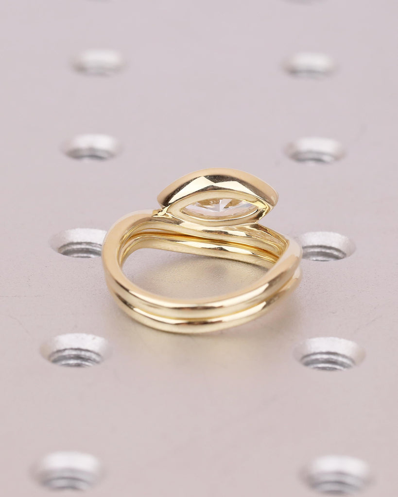 Bezel Set Moissanite Engagement Ring, 14k Gold Marquise Cut Ring, East West Bridal Jewelry image #6