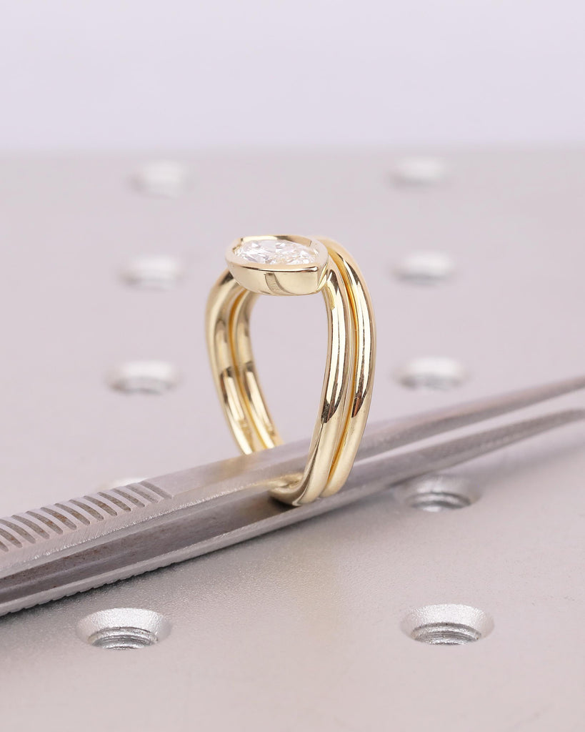 Bezel Set Moissanite Engagement Ring, 14k Gold Marquise Cut Ring, East West Bridal Jewelry image #19