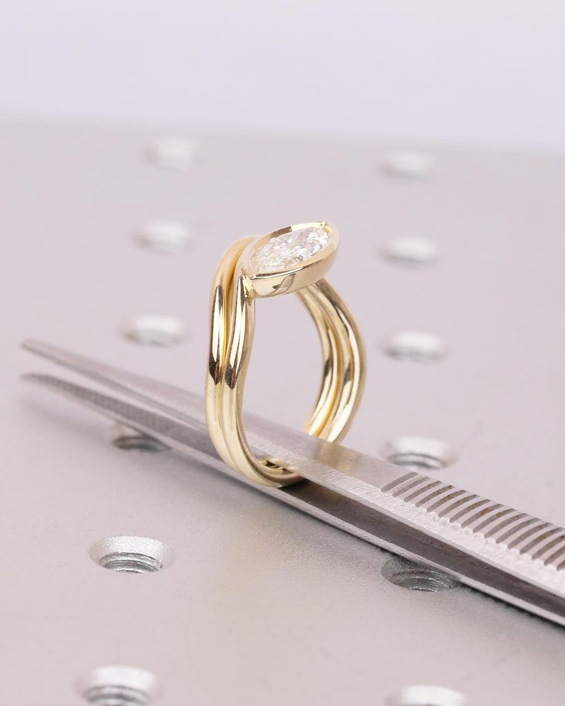 Bezel Set Moissanite Engagement Ring, 14k Gold Marquise Cut Ring, East West Bridal Jewelry image #17