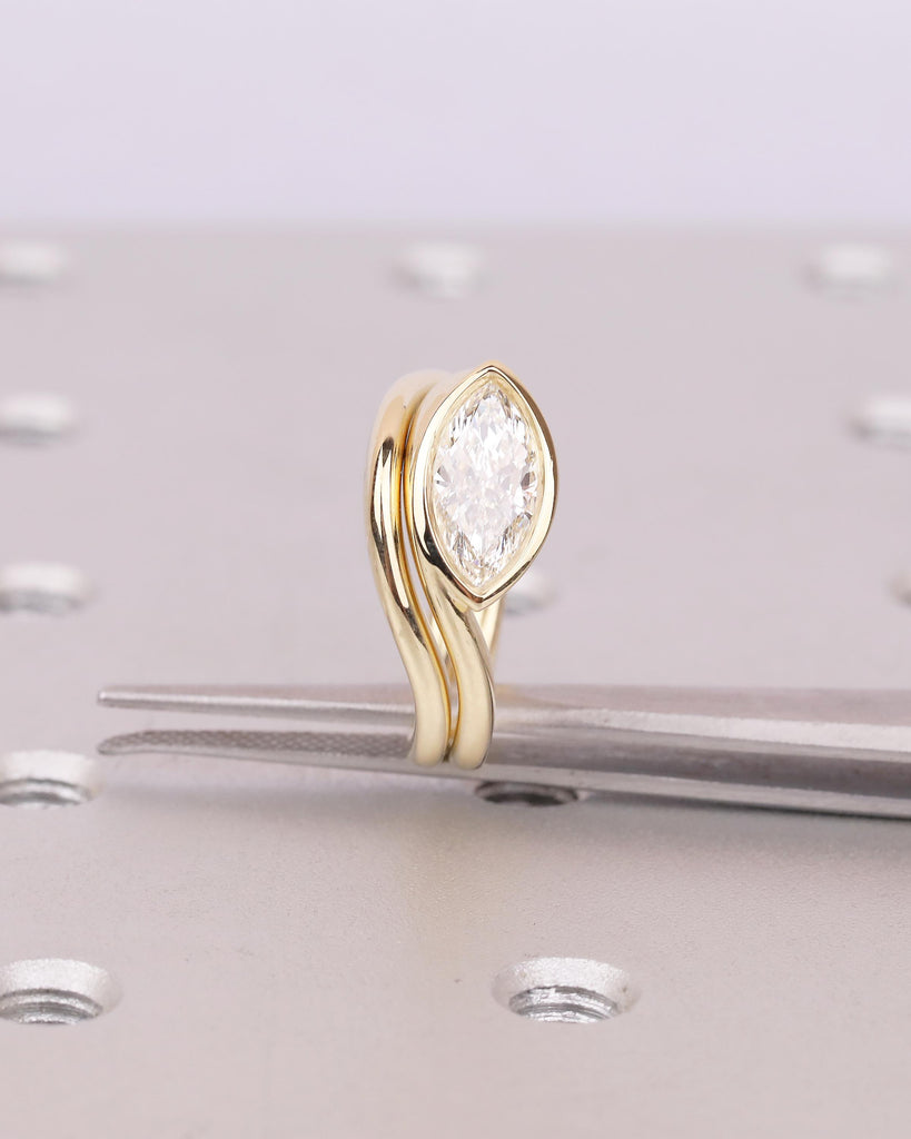 IGI Certified Lab Grown Diamond Marquise Ring, 14k Gold East West Bezel Engagement Ring, Bridal Set Solitaire Rings, Anniversary Jewelry image #18