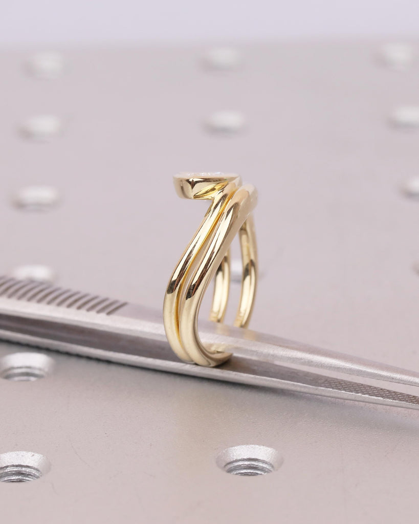 14k Yellow Gold Wedding Ring Set, East West Marquise Lab Diamond Engagement Ring image #5