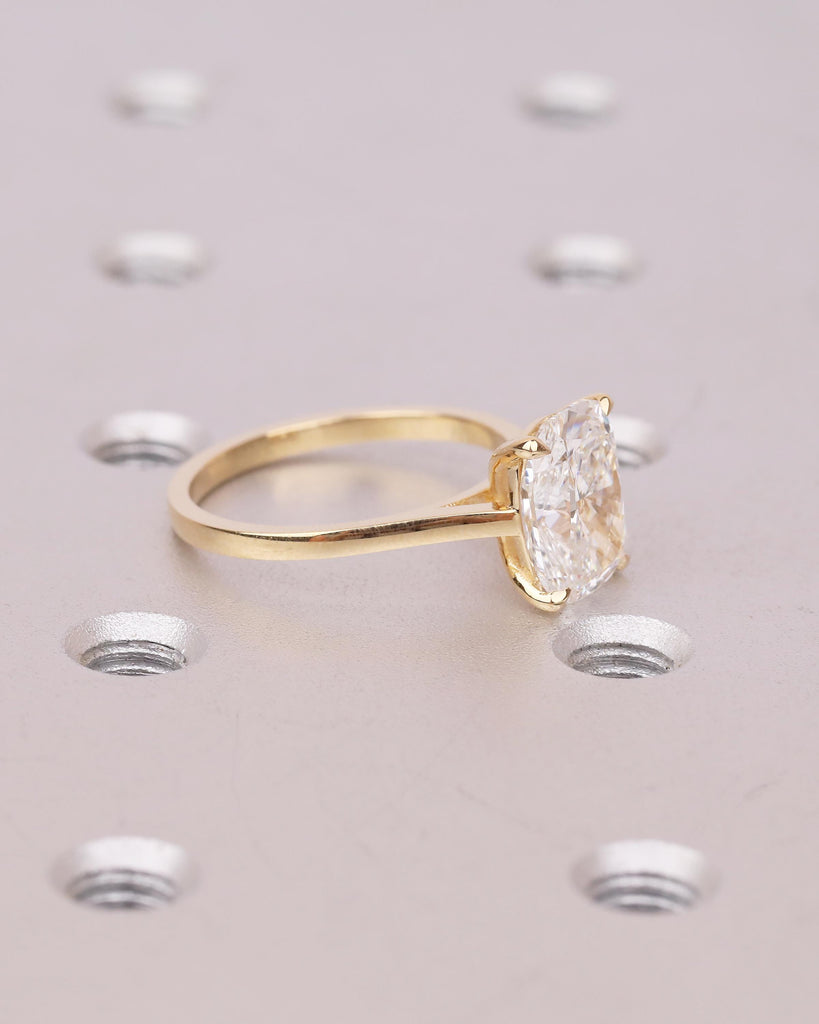 Solitaire Moissanite Ring, 18k Yellow Gold Elongated Cushion Cut Engagement Ring, Unique Wedding Anniversary Rings for Women, Custom Jewelry image #8