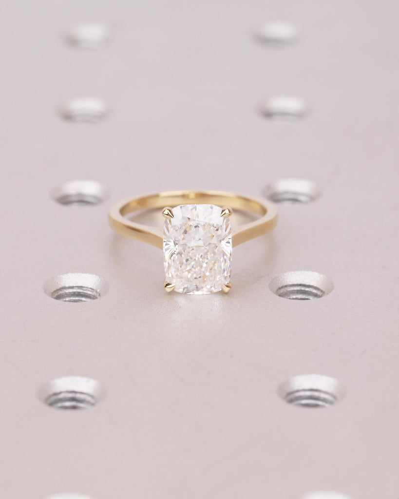 Solitaire Moissanite Ring, 18k Yellow Gold Elongated Cushion Cut Engagement Ring, Unique Wedding Anniversary Rings for Women, Custom Jewelry image #4