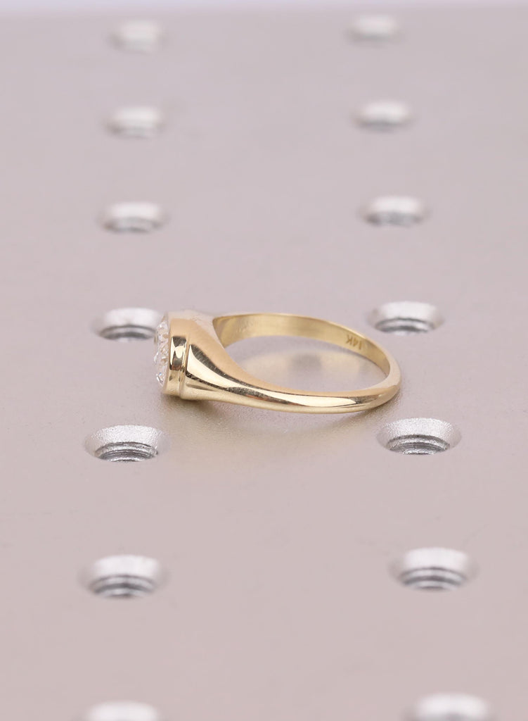 1 Carat Oval Lab Diamond Engagement Ring: 14K Yellow Gold Classic Lab Grown East West Ring, Minimalist Bezel Set Ring, Simple Ring For Women image #9