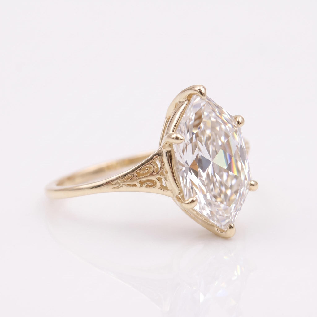 Vintage Lab Diamond Dutch Marquise Cut Victorian Filigree Ring | Gold Heirloom Proposal Ring | Custom Women's Wedding Anniversary Ring image #3