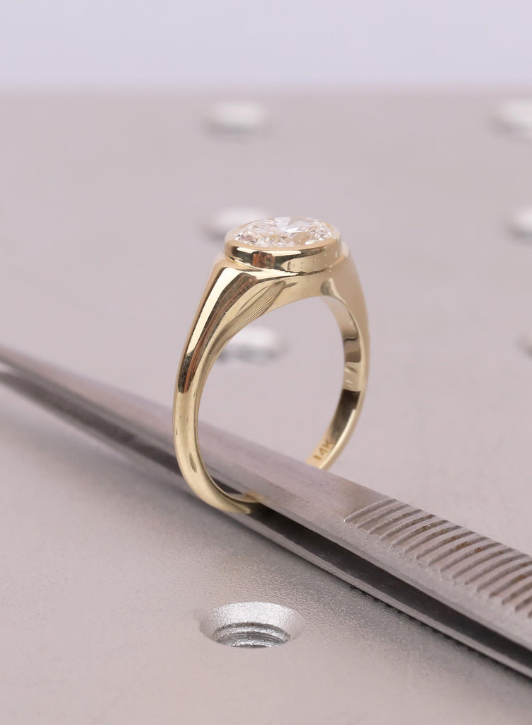 East West Oval Moissanite Engagement Ring: Moissanite Solitaire Ring, Half Bezel Set Pinky  Ring, Promise Ring, Unique Ring For Wedding Gift image #15