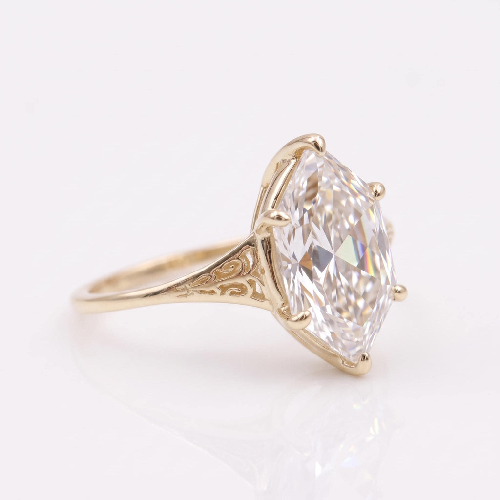 Vintage Victorian Dutch Marquise Moissanite Ring | 14K/18K Gold Solitaire Engagement Ring for Women | Filigree Wedding Band image #3