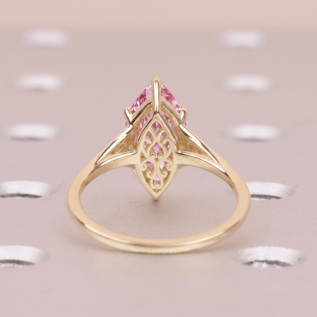 Pink Lab Diamond Custom Engagement Ring | Marquise Cut Victorian Filigree Ring | Gold Heirloom Proposal Ring | Wedding Anniversary Gift image #3