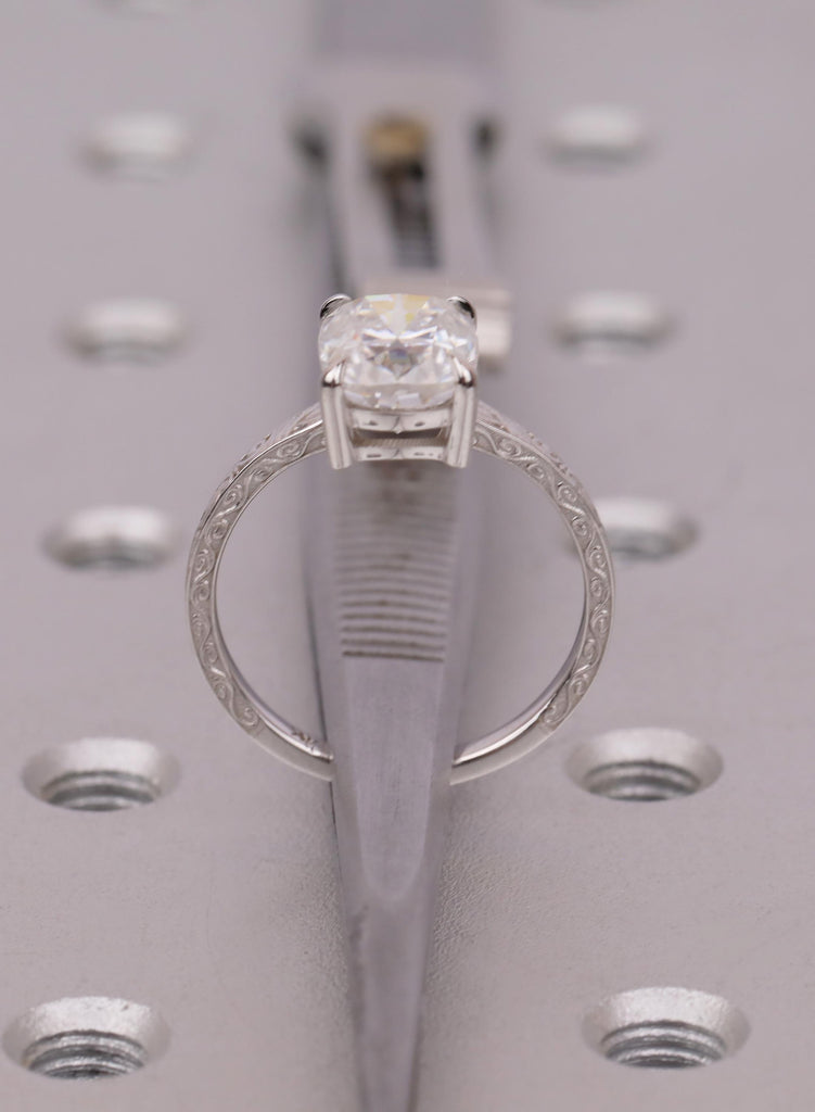 Elongated Cushion Moissanite Engagement Ring | 14K White Gold Filigree Band | Moissanite Jewelry image #11