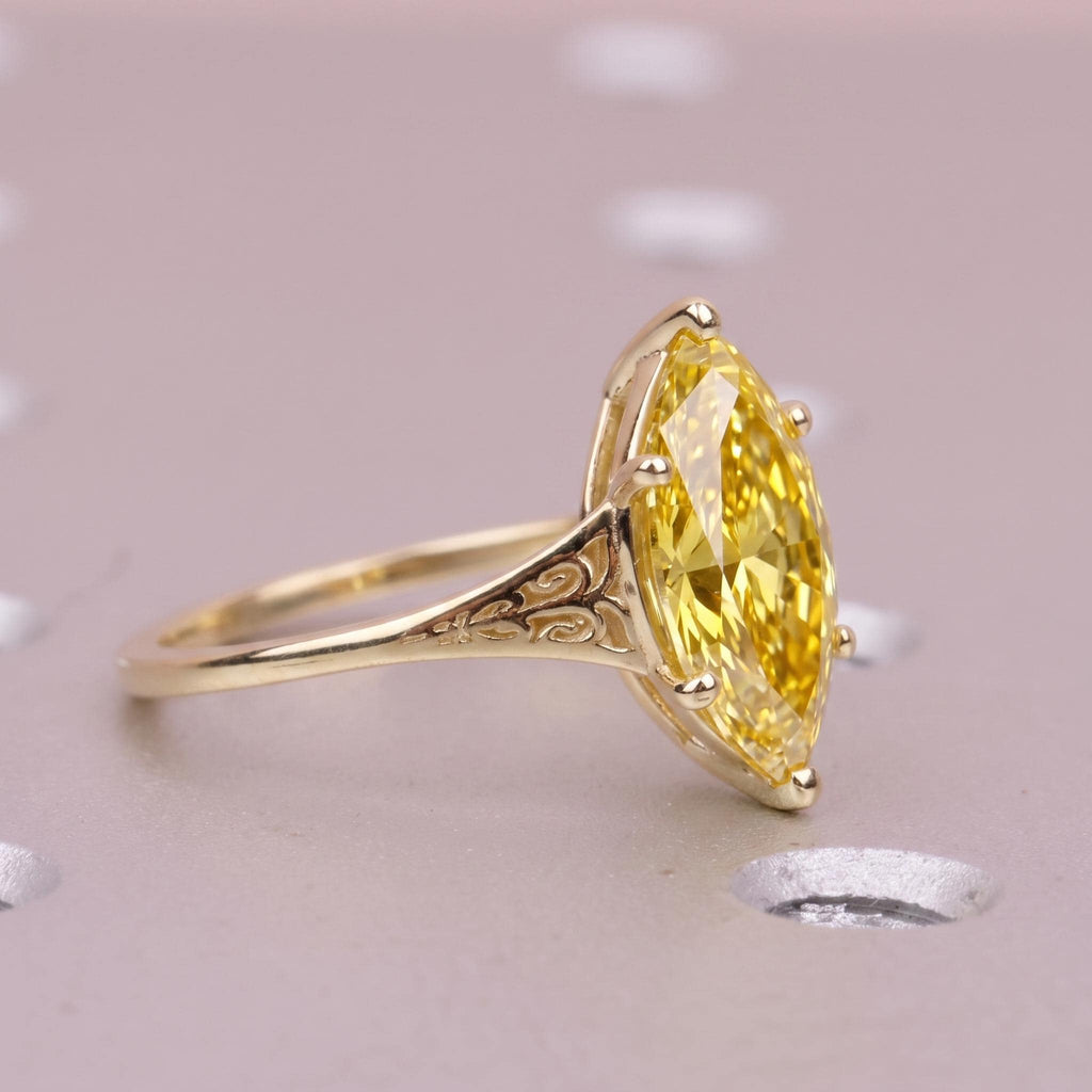 Lab Grown Diamond Solitaire Ring | 14k/18k Gold Marquise cut Diamond Promise Ring for Her | Vintage Bridal Jewelry image #2