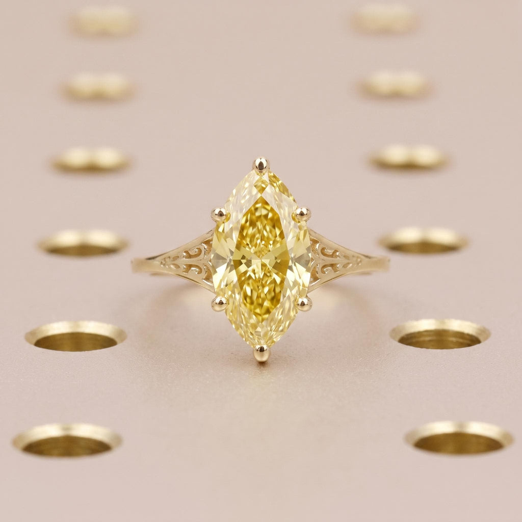 Lab Grown Diamond Solitaire Ring | 14k/18k Gold Marquise cut Diamond Promise Ring for Her | Vintage Bridal Jewelry image #4