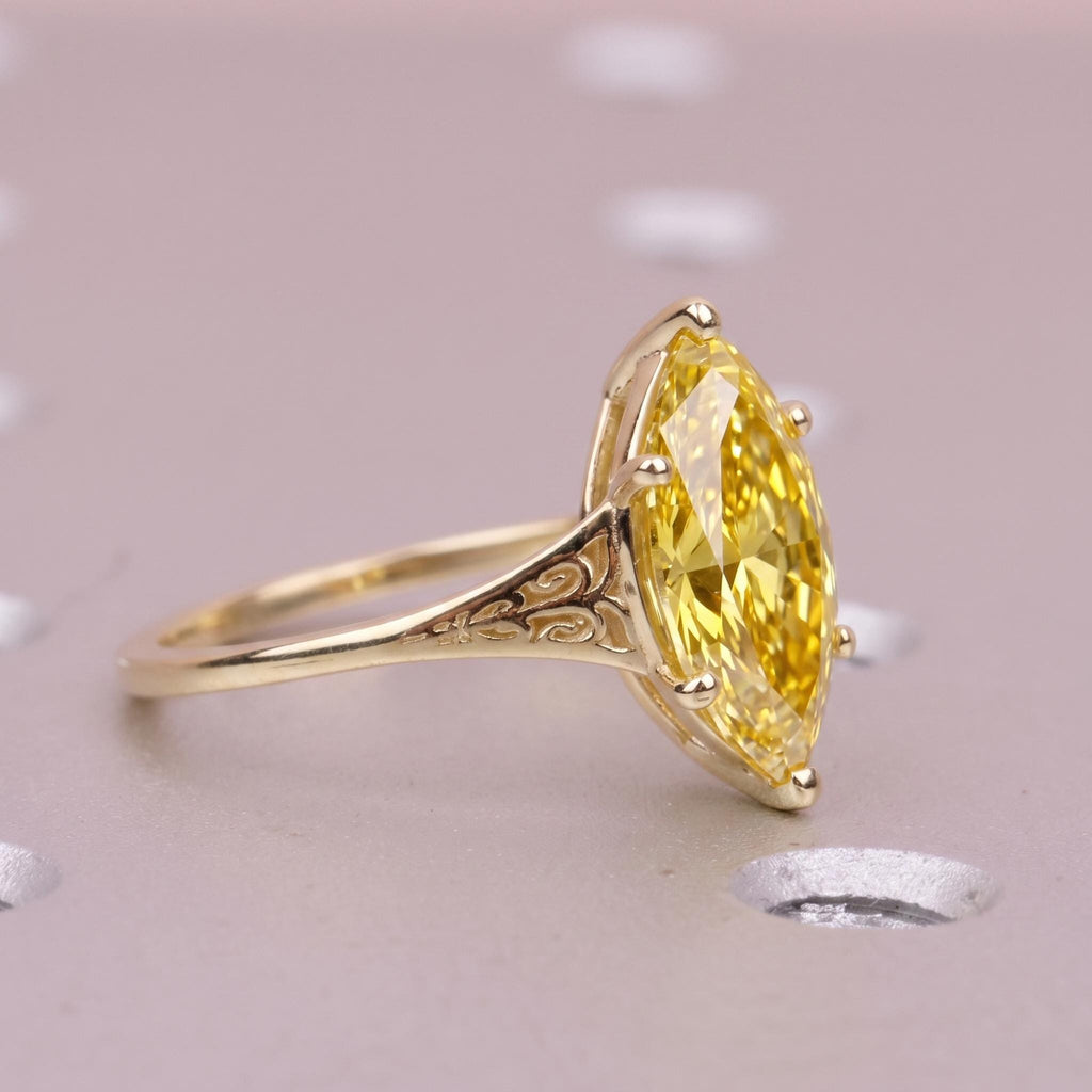 14k/18k Gold Yellow Moissanite Wedding Anniversary Ring | Antique Engagement Ring for Women | Handmade Heirloom Bridal Jewelry image #2