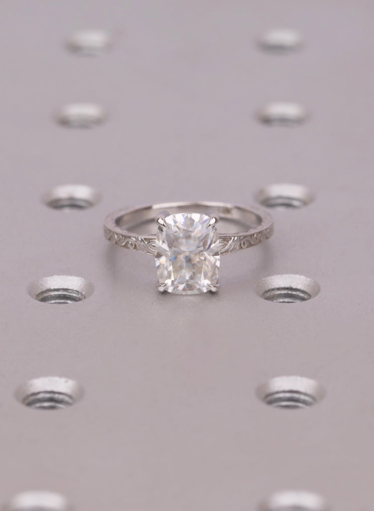 2.5 CT Cushion Cut Lab Grown Diamond Art Deco Filigree 14K White Gold Ring image #10