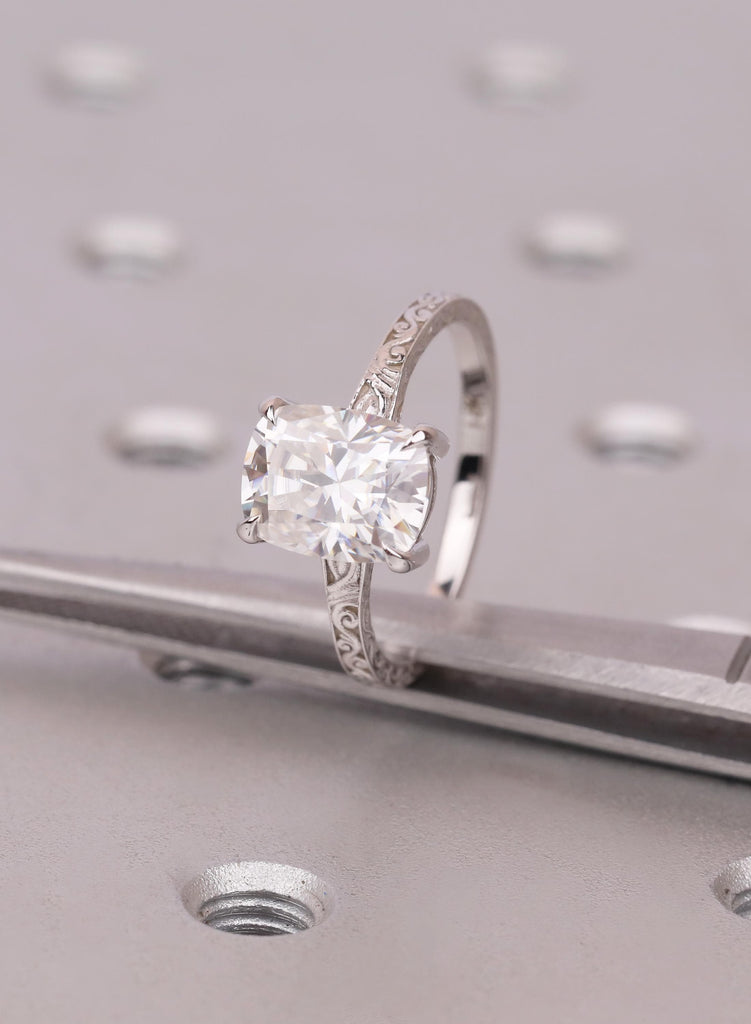 2.5 CT Cushion Cut Lab Grown Diamond Art Deco Filigree 14K White Gold Ring image #6