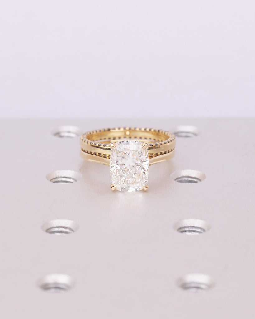 18k Yellow Gold Lab Diamond Engagement Ring Set, Unique Black Diamond Matching Ring, Bridal Jewelry, Wedding Anniversary Rings for Women image #17