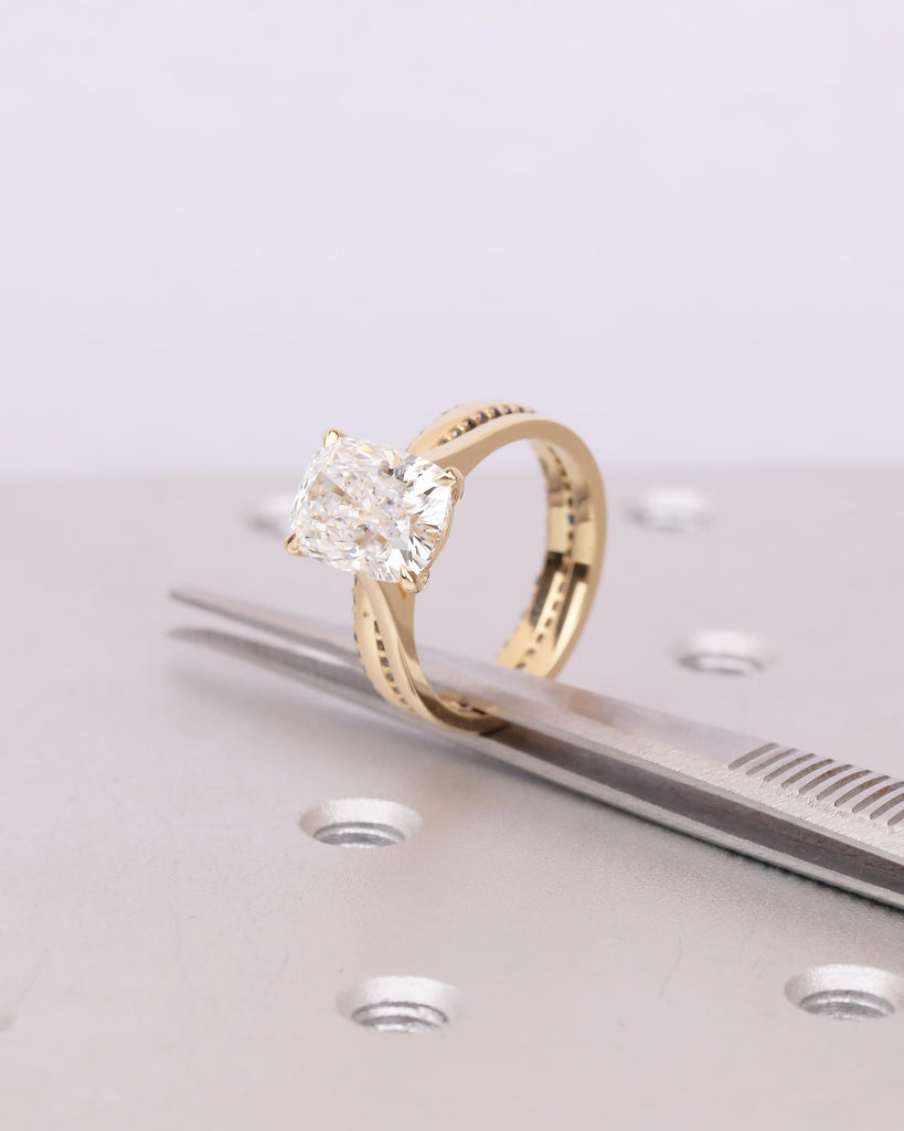 18k Yellow Gold Lab Diamond Engagement Ring Set, Unique Black Diamond Matching Ring, Bridal Jewelry, Wedding Anniversary Rings for Women image #8