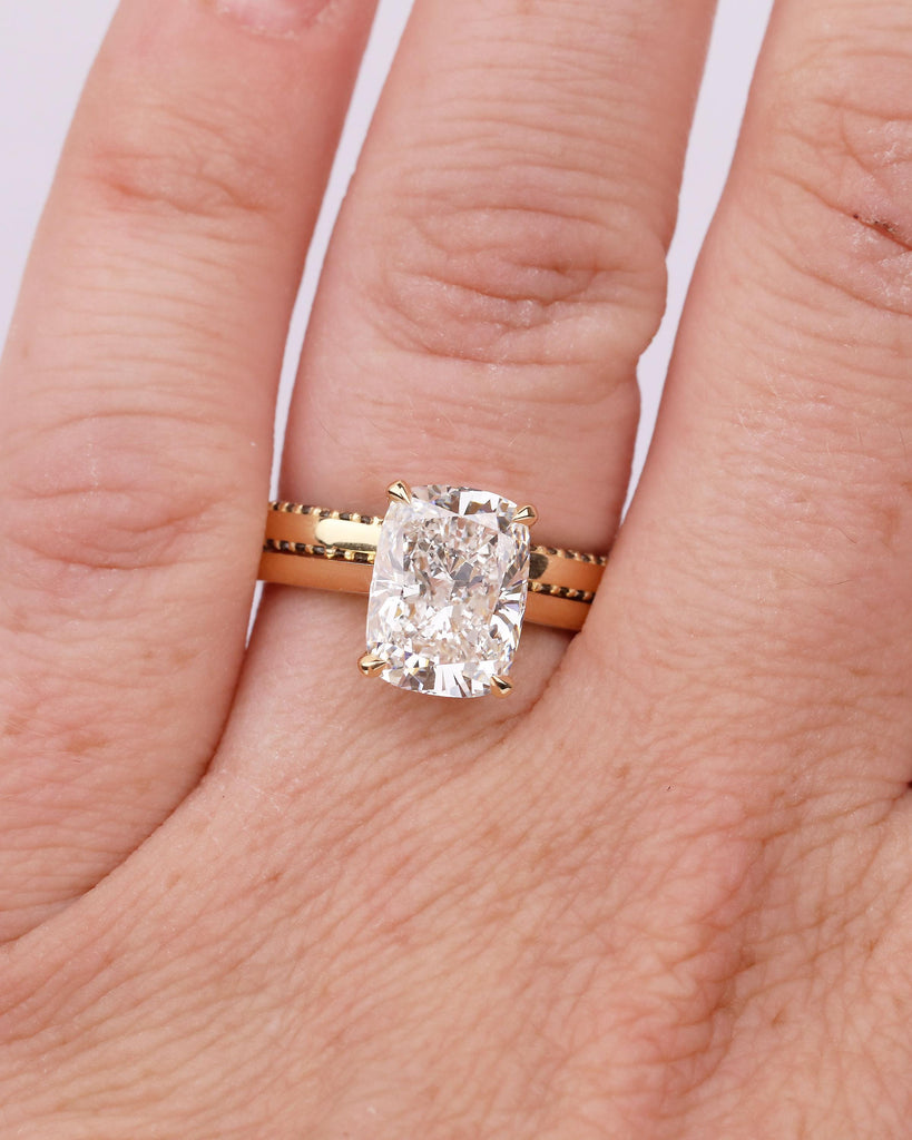 18k Yellow Gold Lab Diamond Engagement Ring Set, Unique Black Diamond Matching Ring, Bridal Jewelry, Wedding Anniversary Rings for Women image #2