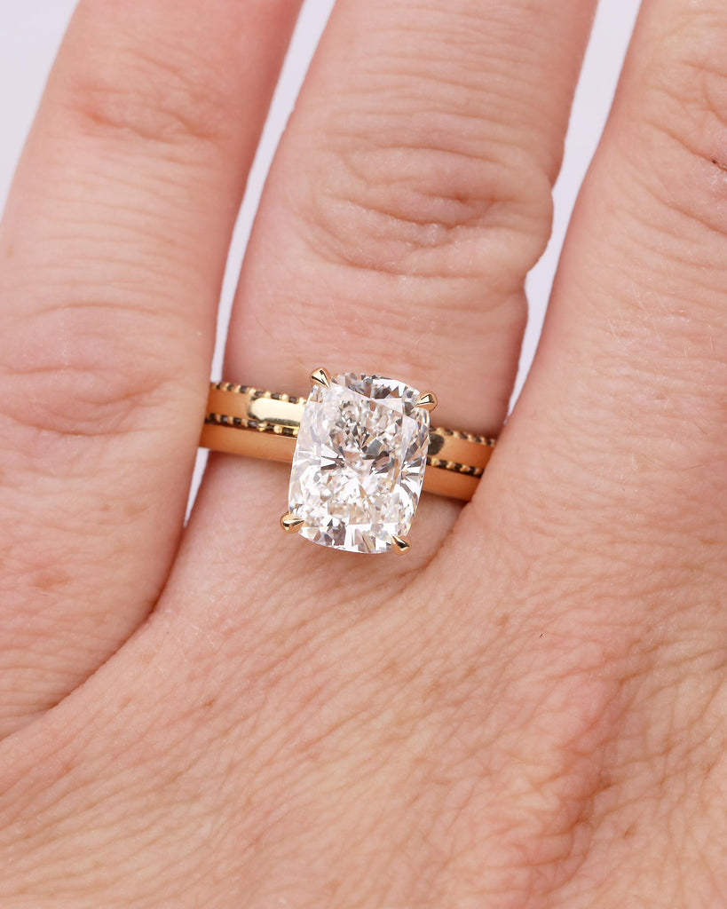 18k Yellow Gold Lab Diamond Engagement Ring Set, Unique Black Diamond Matching Ring, Bridal Jewelry, Wedding Anniversary Rings for Women image #12
