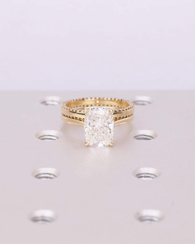 Black Diamond, Moissanite Engagement Ring Set, 18k Solid Gold Elongated Cushion Cut Ring image #17