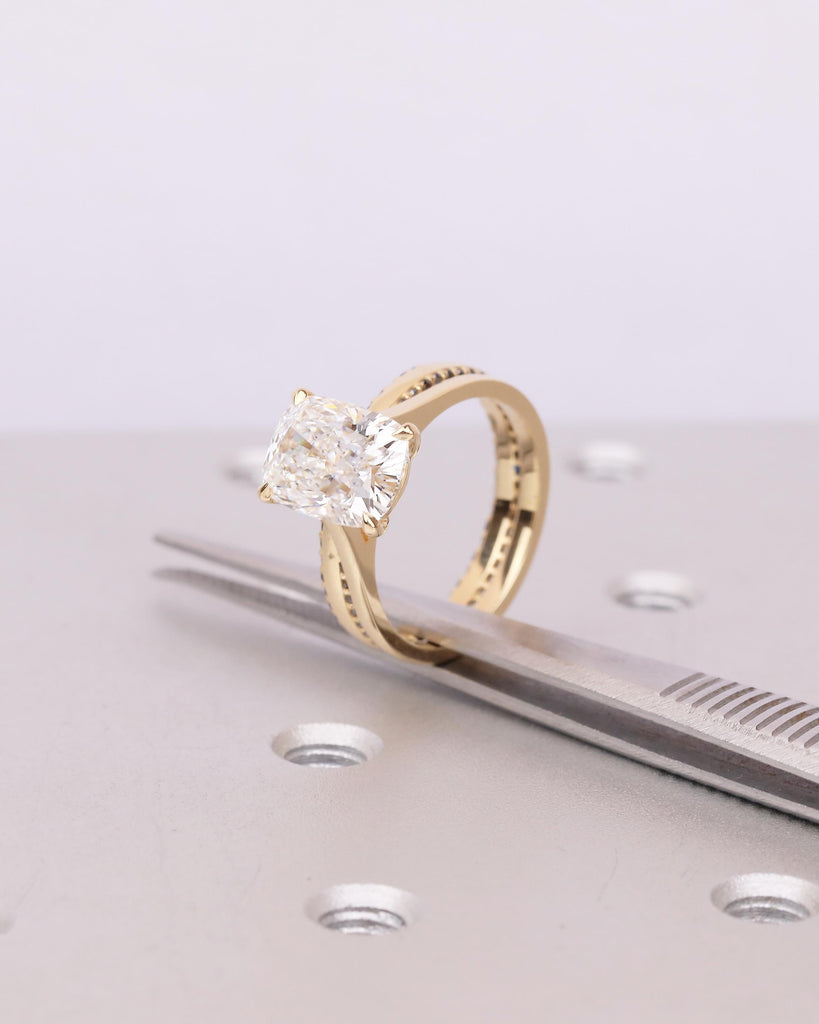 1-4ct Elongated Cushion Cut Moissanite Ring, Wedding Jewelry for Women, Solitaire 18k Gold Engagement Ring, Black Diamond Stackable Rings image #12