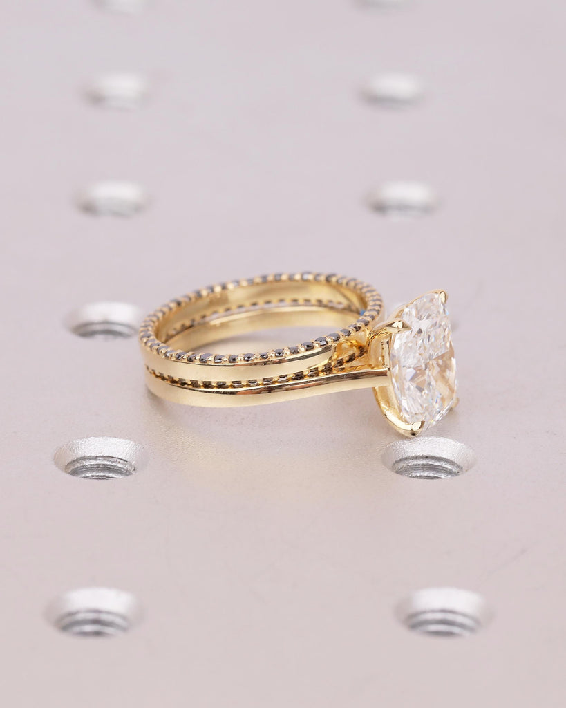 Black Diamond, Moissanite Engagement Ring Set, 18k Solid Gold Elongated Cushion Cut Ring image #14