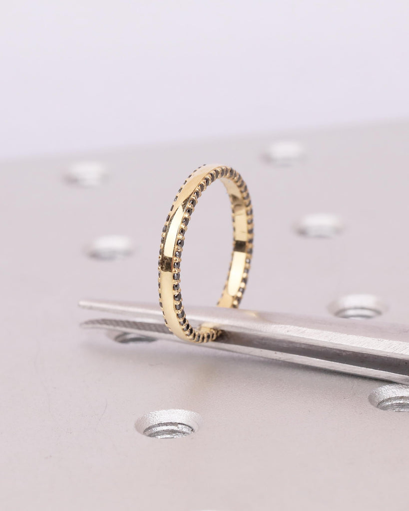 Black Diamond Wedding Band Women, 18k Solid Gold Matching Rings, Two Side Eternity Band image #13
