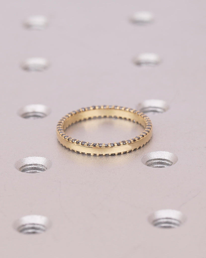 18k Solid Gold Wedding Band, Pave Round Black Diamond Double Row Eternity Band, Unique Stackable Rings for Women, Art Deco Anniversary Ring image #12