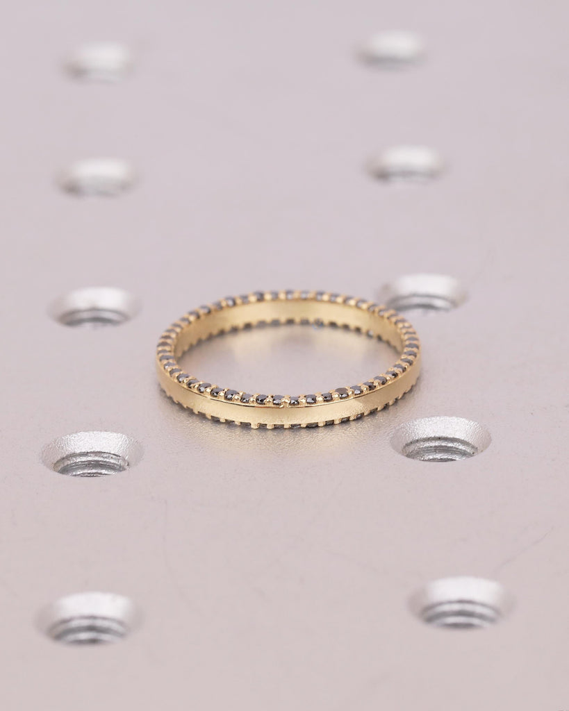 Black Diamond Wedding Band Women, 18k Solid Gold Matching Rings, Two Side Eternity Band image #12