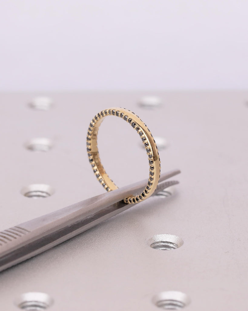 Black Diamond Wedding Band Women, 18k Solid Gold Matching Rings, Two Side Eternity Band image #8