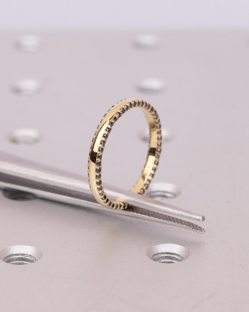 Black Diamond Wedding Band Women, 18k Solid Gold Matching Rings, Two Side Eternity Band image #10