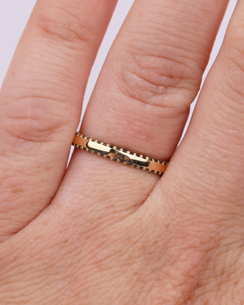 18k Solid Gold Wedding Band, Pave Round Black Diamond Double Row Eternity Band, Unique Stackable Rings for Women, Art Deco Anniversary Ring image #2