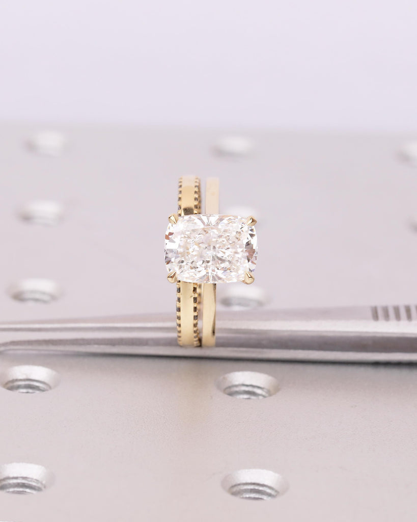 1-4ct Elongated Cushion Cut Moissanite Ring, Wedding Jewelry for Women, Solitaire 18k Gold Engagement Ring, Black Diamond Stackable Rings image #16