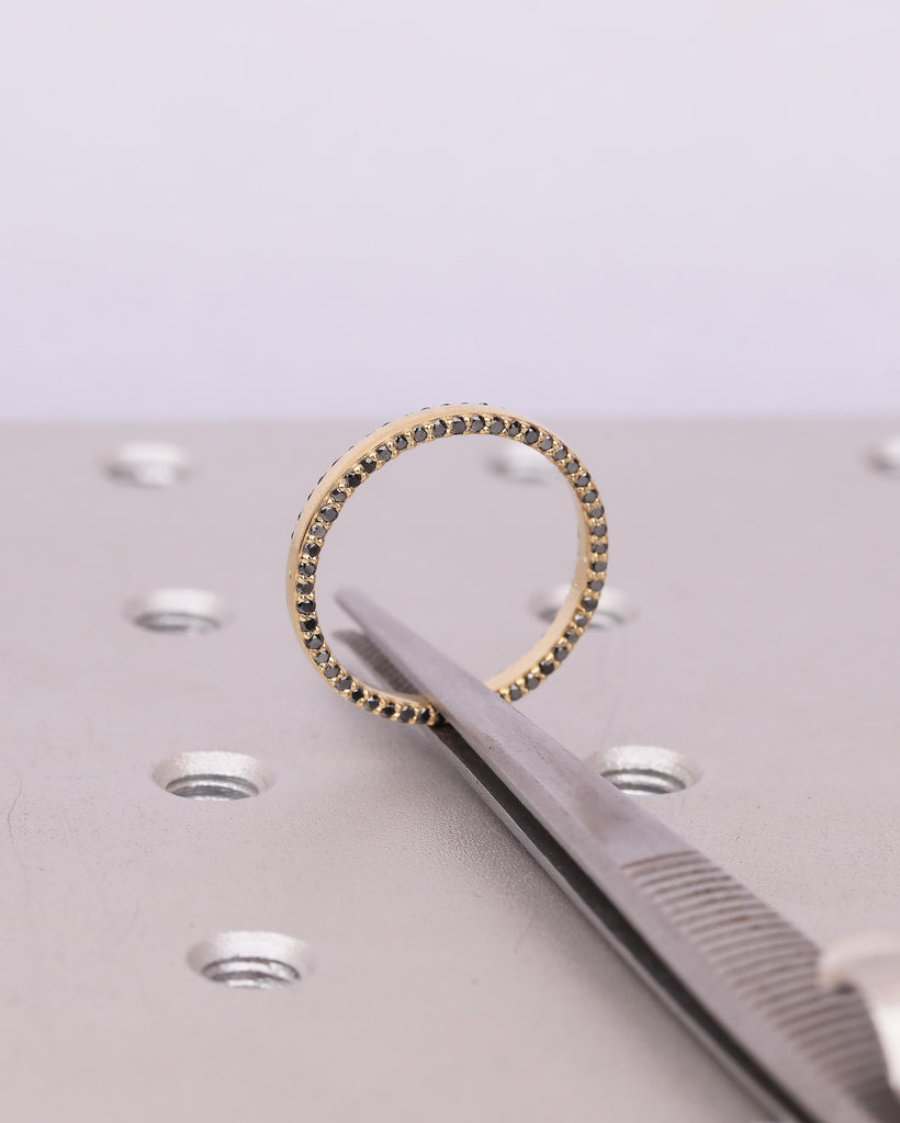 Black Diamond Wedding Band Women, 18k Solid Gold Matching Rings, Two Side Eternity Band image #4